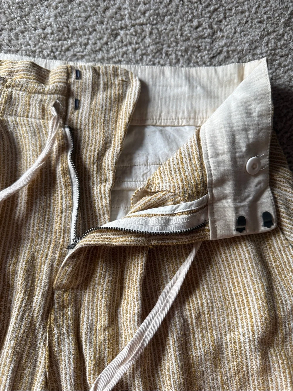 Free People Women's Beige Striped Linen Drawstring Jogger Pants Size 6